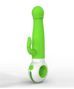 Зеленый вибратор «O-zone» с отростком для массажа клитора (12 см)
