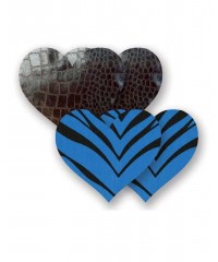 Черные пэстис-сердечки под змеиную кожу и пара синих пэстис в полоску