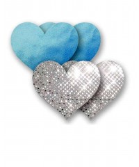 Голубые пэстис-сердечки и пара серебристых пэстис-сердечек с блёстками