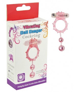 Розовое виброкольцо с 2 утяжеляющими шариками «Ball Banger Cock Ring»