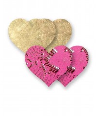 Золотистые пэстис-сердечки и пара розовых пэстис со змеиным принтом